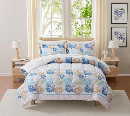 Floral Comforter Set Twin Size with Sheets Bed in a Bag – Deep Pocket Fitted Sheet with Elastic Corners, Cozy Comforter, Pillowcases & Shams – Soft Microfiber All Season Bedding – Machine Washable