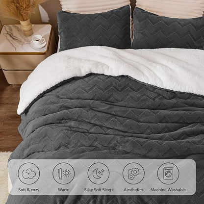 BEDELITE Fluffy Twin Comforter Set - Super Soft Sherpa Charcoal Comforter for Twin Size Bed, Luxury Warm Bedding Set for Winter, Fuzzy Bed Set 2 Piece (1 Comforter, 1 Pillowcase)