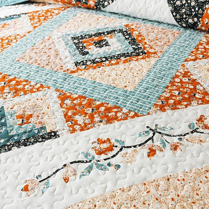 BEDIFANY Cotton California King Size Quilt Sets, Floral Lightweight King Size Bedspread (108 x 118 inch) Cotton Filling Oversized King Quilt Bedding Sets for All Seasons, 3 Pieces