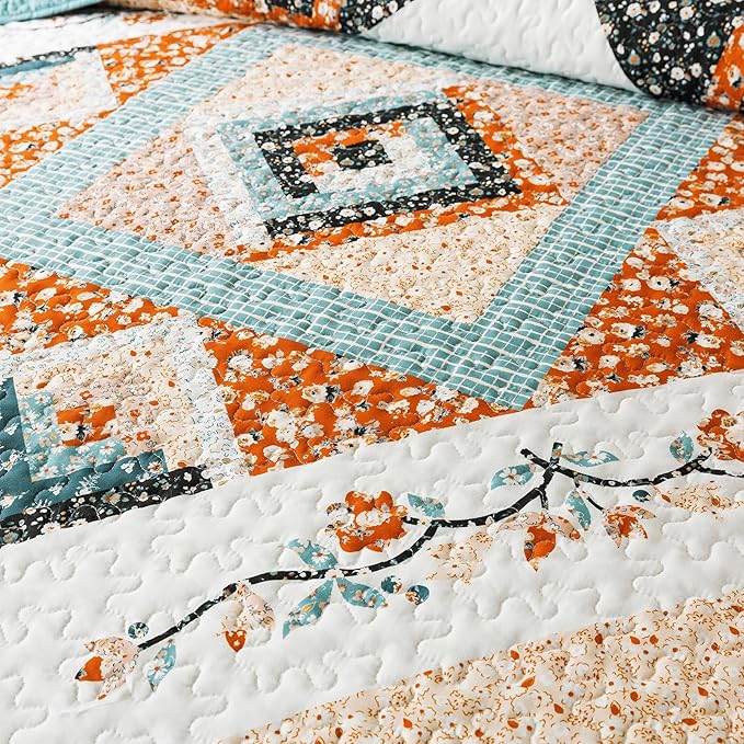 BEDIFANY Twin Size Bedspread Sets, Floral Cotton Lightweight Quilt Twin XL Size (68 x 86 inch) Garden Style Quilt Bedding Sets for All Seasons, 2 Pieces