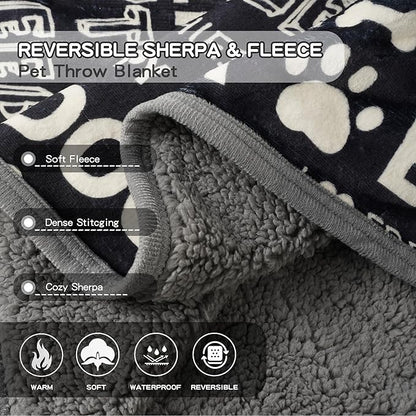 Waterproof Dog Blankets Pet Blanket 60"x80", Soft Fluffy Sofa Car Bed Protector, Reversible Sherpa Fleece Dog Blanket for Large Dogs (Letters)