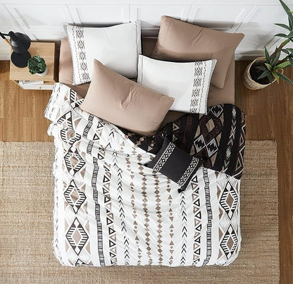 Geniospin King Size Comforter Set- 7 Pieces Boho Bed in a Bag, Western Bedding Set for All Seasons, Reversible Aztec Bedding, Lightweight Comforter Bed Set with Sheets, Pillowcases & Shams