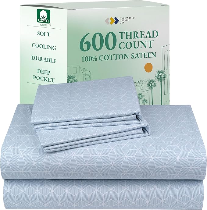 California Design Den California King Sheet Set - 100% Cotton, 600 Thread Count, Deep Pocket, Soft Sateen Premium Cal King Sheet Set - Urban Geometric Pattern