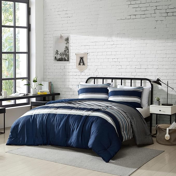 Nautica - Twin/Twin XL Comforter Set, Soft Brushed Bedding with a Relaxed Feel for Year-Round Use, 2 Piece Bed Set with Matching Pillowcase (Heathered Block Grey)