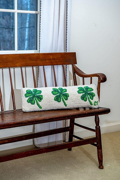 Chandler 4 Corners Artist-Designed 4 Leaf Clover Hand-Hooked Wool Decorative Throw Pillow (8 in x 24 in) St Patrick's Pillow for Couches & Beds - Low Maintenance St Patty's Day Shamrock Lumbar Pillow