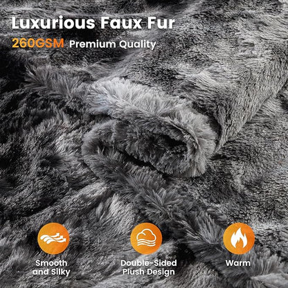 WOOMER Heated Blanket Throw 50" x 60", Electric Blanket Throw with 4 Heating Levels & 4H Auto Off, ETL Certified, Marble Grey Double-Sided Faux Fur, Over-Heat Protect, Machine Washable