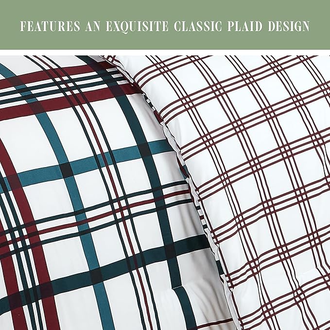 Elegant Comfort 8-Piece Lodge Plaid Reversible Comforter Set - All Season Bed in a Bag, 4-Piece Sheet Set Featuring Smart Pockets, Matching Shams and Decorative Pillow, King/California King, Burgundy