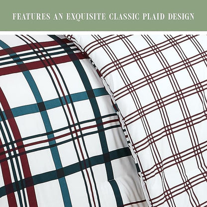 Elegant Comfort 8-Piece Lodge Plaid Reversible Comforter Set - All Season Bed in a Bag, 4-Piece Sheet Set Featuring Smart Pockets, Matching Shams and Decorative Pillow, Twin/Twin XL, Burgundy