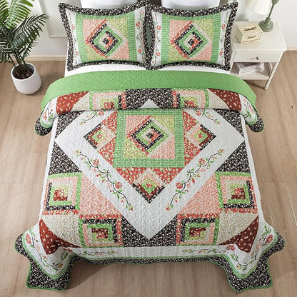 BEDIFANY King Size Comforter Set - Lightweight Cotton Filling Bedspread King Size (98 x 106 inch) - Comfortable Farmhouse Quilt Bedding Sets for Bed Decorations - All Seasons, 3 Pieces