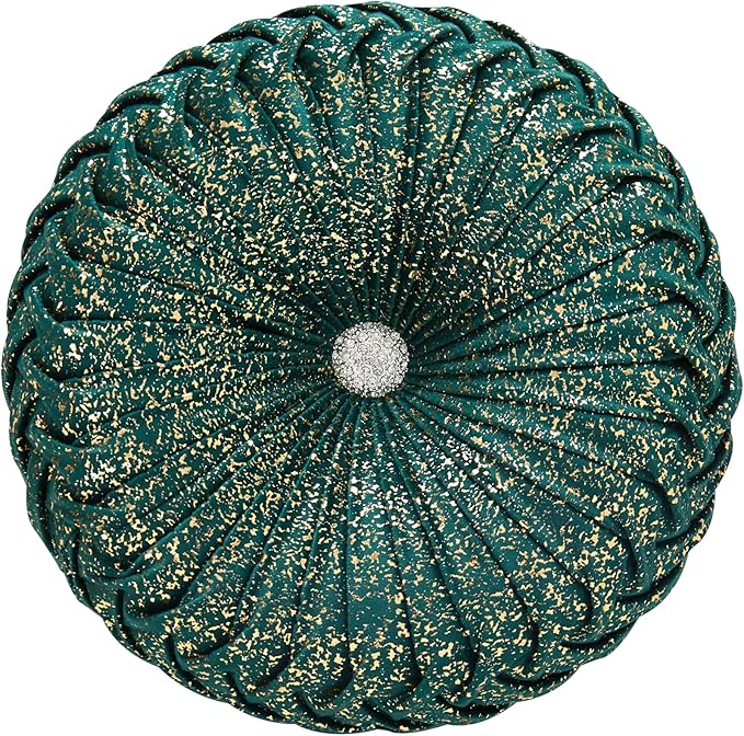 EUCIOR Round Throw Pillows,Christmas Pillows,Green and Gold Throw Pillows,Pumpkin Pleated Handmade Velvet Decorative Pillow for Sofa Bedroom Livingroom