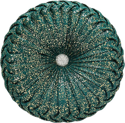 EUCIOR Round Throw Pillows,Christmas Pillows,Green and Gold Throw Pillows,Pumpkin Pleated Handmade Velvet Decorative Pillow for Sofa Bedroom Livingroom