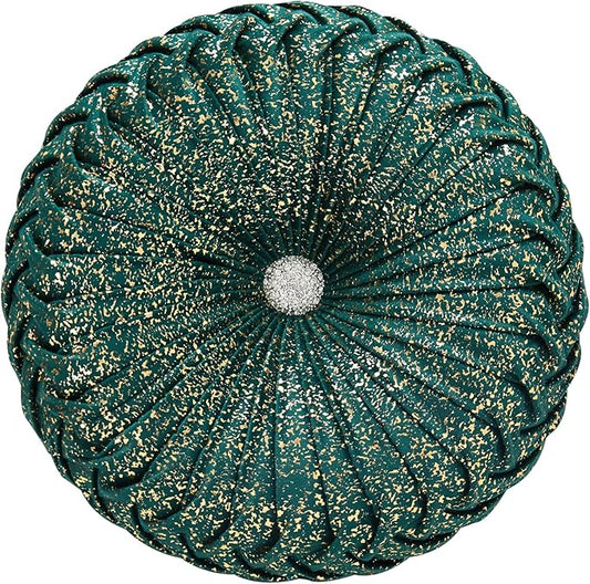 EUCIOR Round Throw Pillows,Christmas Pillows,Green and Gold Throw Pillows,Pumpkin Pleated Handmade Velvet Decorative Pillow for Sofa Bedroom Livingroom