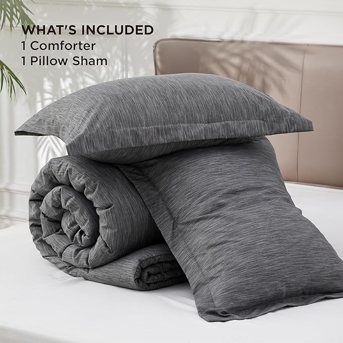 Bedsure Twin/Twin XL Comforter Set - Charcoal Grey Soft Bedding for All Seasons, Cationic Dyed Bed Set, 2 Pieces, 1 Twin Size Comforter (68"x88") and 1 Pillow Sham (20"x26"+2")