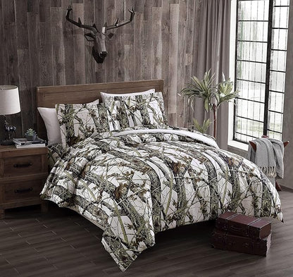 Chezmoi Collection Salem 2-Piece Cabin Lodge Forest Woods Comforter Set - Nature Camo Tree Leaves Printed Soft Microfiber Bedding - White, Twin