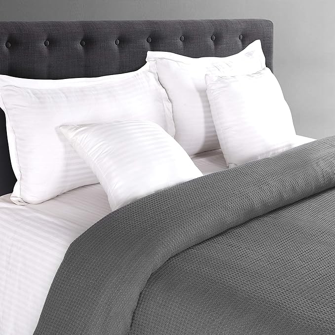 Glamburg 100% Cotton Thermal Bed Blanket, Twin Size, Soft Waffle, All Season, Charcoal