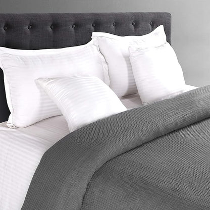 Glamburg 100% Cotton Thermal Bed Blanket, Twin Size, Soft Waffle, All Season, Charcoal