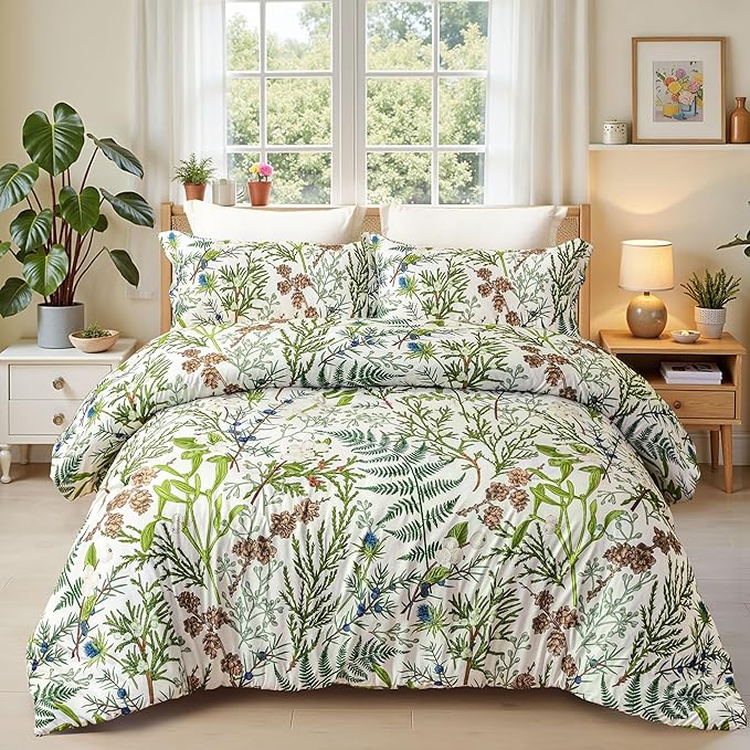 King Comforter Set - 3 Pieces Botanical Bedding Comforter Set, 1 Soft Vintage Beige Plant Flowers Comforter (104"x90") and 2 Pillow Shams(20"x36") Ultra-Soft Comfort Suitable for All Seasons