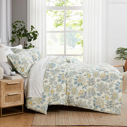 Southshore Fine Living, Inc. Wanderlust Collection, Oversized Twin Mattress Comforter Set, Down Alternative Boho Bedding, Victorian Prints, Twin/XL Comforter with One Pillow Sham, Cream Floral Print