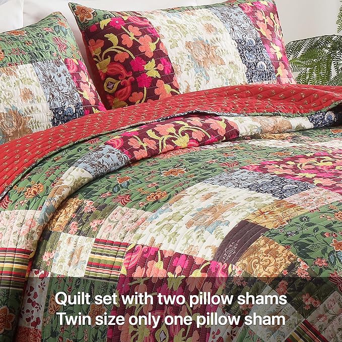 Twin Quilt Set for Bed - Patchwork Quilts Queen Size, Comforter Coverlet Bedspread Reversible 68"x90" with 1 Pillow Shams