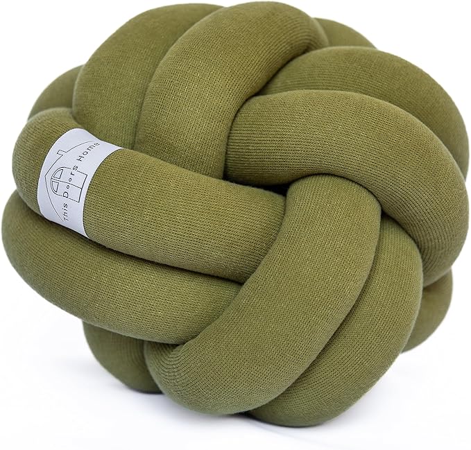 Large Knot Pillow Cotton Knot Pillow Ball |11in. Ball Pillow in 3 Classy Colors| Modern Home Decorative Knot Throw Pillow Knot Pillows|Knotted Pillow|Knot Ball Pillow (Olive Green)