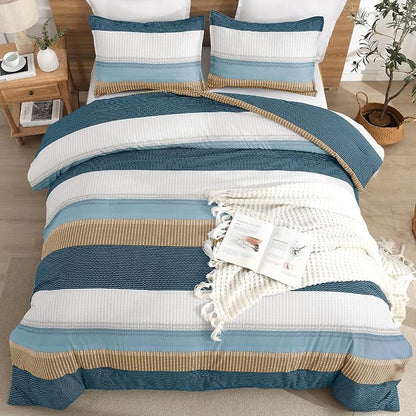 Litanika Comforter Set Twin/Twin XL Green Yellow - 2 Pieces Lightweight Colorblock Stripe Fluffy Bedding Comforter Sets, All Season Bed Set