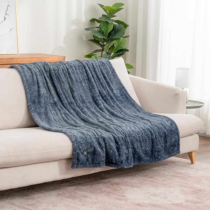Berkshire Blanket Heated Throw Blanket, Grace Fur to Loftmink Reversible Electric Throw with 4 Heat Levels, Fast Heating Printed Throw for Couch and Bed, Auto Shut-Off Feature (50"x60")