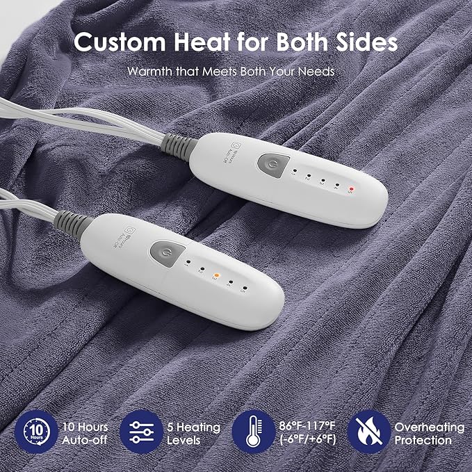 Queen Size Heated Blanket Electric Blanket 84''X90''-Ultra Soft Plush Premium Flannel, Double Controllers Heated Blanket with 5 Heat Settings & 10 Hours Auto-Off for Grandma Gifts(Lavender)