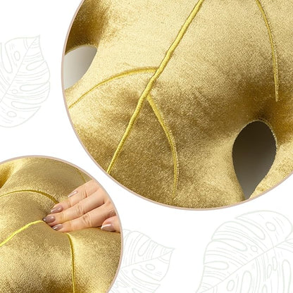 AELS Set of 2 3D Leaves Decorative Throw Pillows, 18"& 14" Monstera Deliciosa Plush Pillow Set for Plant Lovers Garden Lovers, Living Room Bedroom Nursery Decor, Golden