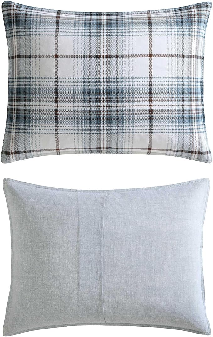 Eddie Bauer - Queen Comforter Set, Crisp & Tailored Cotton Percale Reversible Bedding, Lightweight 3 Piece Bed Set with Matching Pillowcases (Alder Blue/Grey)