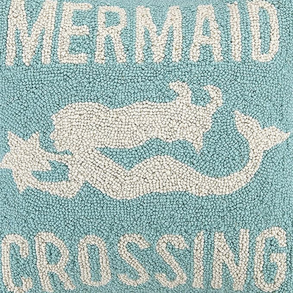 Mermaid Crossing Wool Hook Coastal Pillow by The Pillow Shoppe, 16" Square