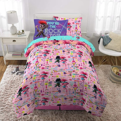 Franco Kids Bedding Soft Comforter and Sheet Set with Sham, 5 Piece Twin Size, Trolls World Tour