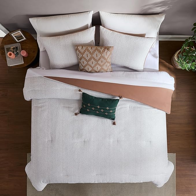 Modern Threads Hunter Gray Jacquard Comforter Set – 5 Piece Heathered Light Gray Bed Set with Decorative Pillows & Shams, Textured Soft Bedding for All Seasons, Queen