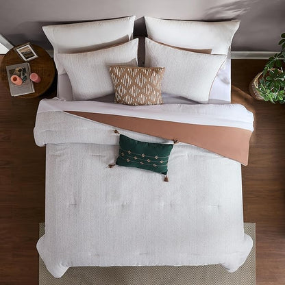 Modern Threads Hunter Gray Jacquard Comforter Set – 5 Piece Heathered Light Gray Bed Set with Decorative Pillows & Shams, Textured Soft Bedding for All Seasons, Queen