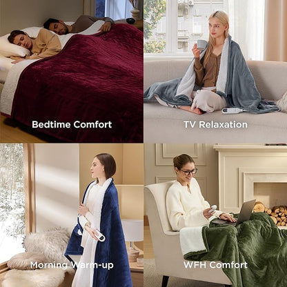 Bedsure Electric Blanket Queen Size - Dual Control Heated Blanket Queen, Fast Heating with 10 Time Settings & 10 Heat Settings, Warm Gift for Grandma (84x90 inches, Olive Green)