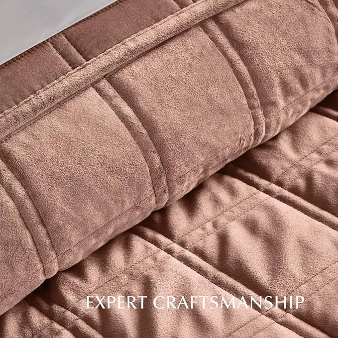 EVERGRACE 3 Pieces Luxurious Velvet Quilt Queen Size, Ultra Soft Bedspread Coverlet Set, Double Box Stitch Lightweight Velvet Comforter for All Season with 2 Shams, Terracotta Clay, 108"x96"