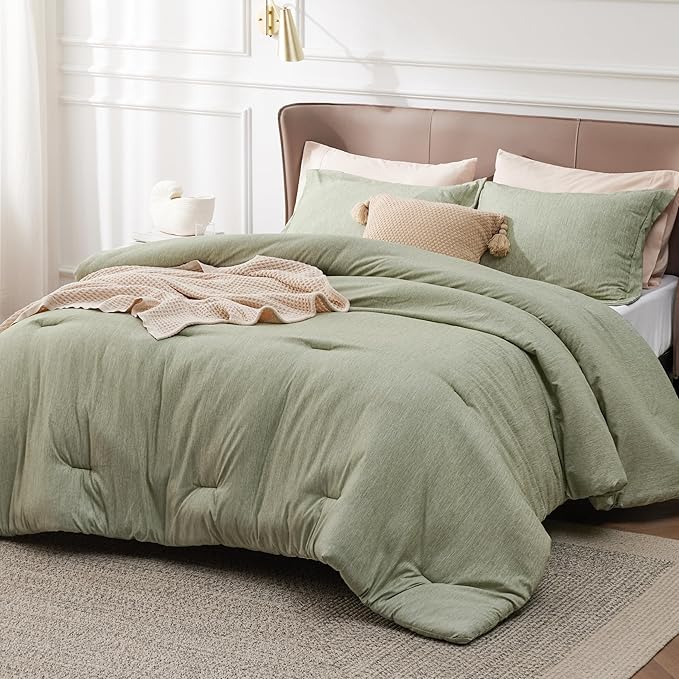 Bedsure Oversized King Comforter Set - Olive Green Soft Bedding for All Seasons, Cationic Dyed Bed Set, 3 Pieces, 1 Oversized King Size Comforter (120"x98") and 2 Pillow Shams (20"x36"+2")