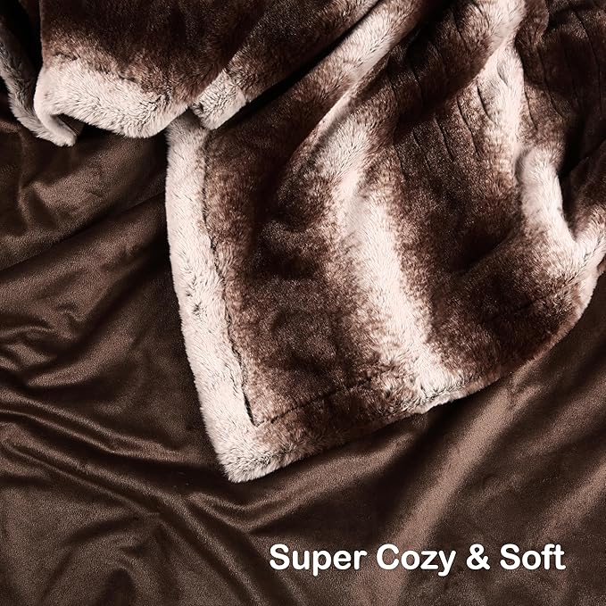 Electric Heated Blanket Throw Size 50"×60" with 4 Heating Levels & 4 Hours Auto Off, Heating Throw Plush Faux Fur, Energy Efficient, Machine Washable, Brown White