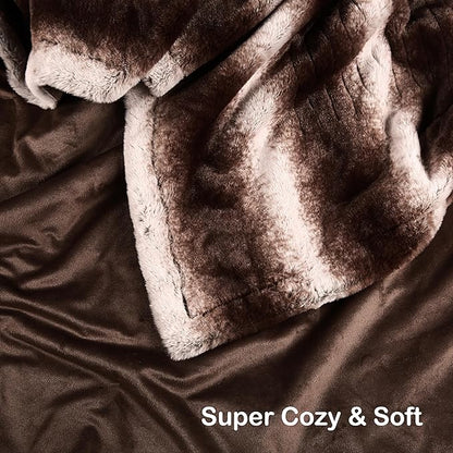 Electric Heated Blanket Throw Size 50"×60" with 4 Heating Levels & 4 Hours Auto Off, Heating Throw Plush Faux Fur, Energy Efficient, Machine Washable, Brown White