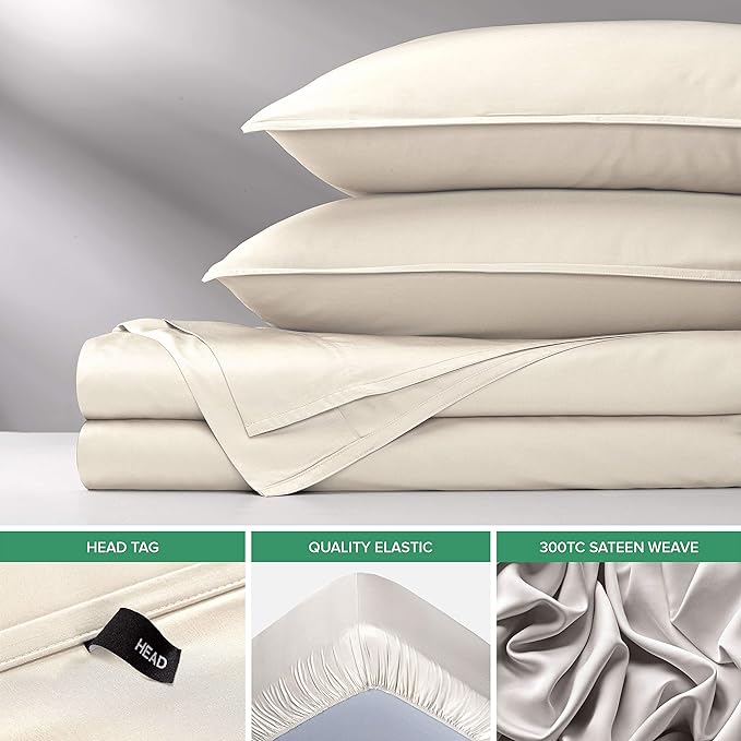 Pure Bamboo Full Sheets, Genuine 100% Organic Viscose Derived from Bamboo Bed Sheet Set, Luxuriously Soft & Cooling, Double Stitching, 2 Year Quality Promise (Full, Ivory)