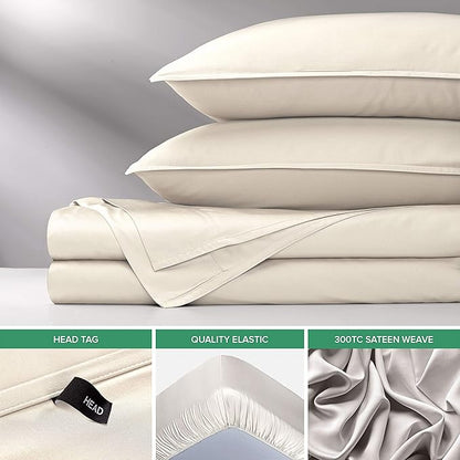 Pure Bamboo Twin XL Sheets, Genuine 100% Organic Viscose Derived from Bamboo Bed Sheet Set, Luxuriously Soft & Cooling, Double Stitching, 2 Year Quality Promise (Twin XL, Ivory)