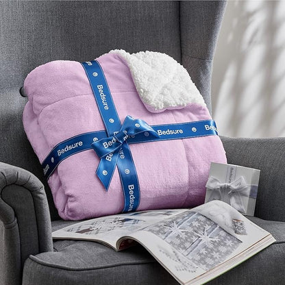 Bedsure GentleSoft Sherpa Fleece Blankets King Size for Bed - Thick and Warm Throw for Girls and Women, Soft Fuzzy Plush King Blanket for Winter, Non-Heated, Lilac, 108x90 Inches