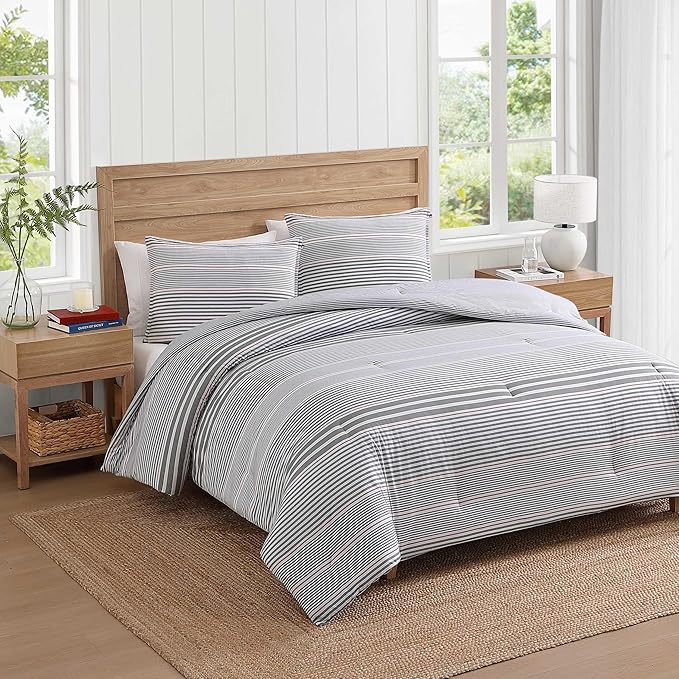 Tommy Hilfiger - Twin/Twin XL Comforter Set, Cotton Textured Bedding with Matching Sham, Medium Weight Bed Set, Oeko-TEX Certified (Danbury Stripe Blue)