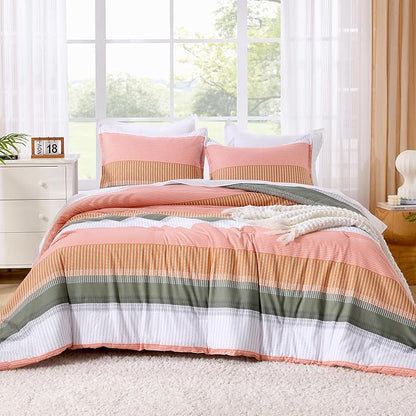 Litanika Vanilla Bed Comforter Twin Set, XL Twin Comforter Striped Bedding Comforter Set, 2 Pieces Lightweight Soft All Season Down Alternative Comforter (1 Comforter, 1 Pillowcase)