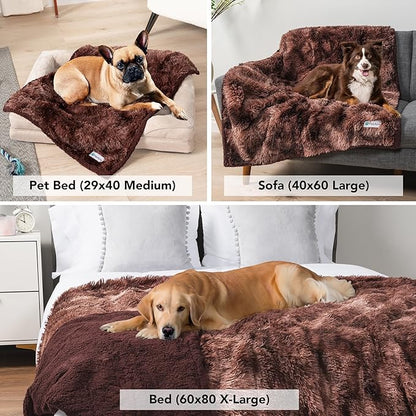 PetAmi Waterproof Dog Blanket for Large Dog, Queen Size Calming Pet Blanket Couch Cover Protector, Sherpa Faux Fur Cat Throw for Sofa Furniture Bed, Soft Fluffy XL, 90x90 Tie-Dye Brown
