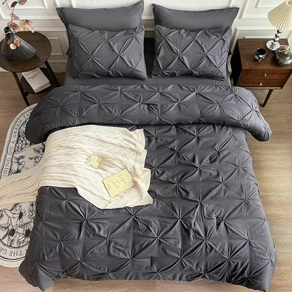 Maple&Stone Full Size Comforter Sets, 7 Pieces Bedding Sets Full, Pintuck Bed in a Bag Bed Set with Comforter, Sheets, Pillowcases & Shams - Dark Grey