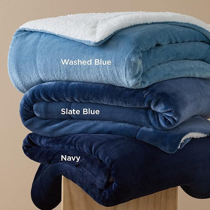 Bedsure GentleSoft Sherpa Fleece Throw Blanket Twin Size for Couch - Thick and Warm Throw for Women and Men, Soft Fuzzy Plush Twin Blanket for Winter, Non-Heated, Navy, 60x80 Inches