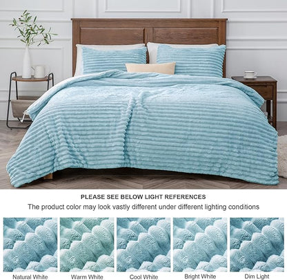 BEDELITE Fleece Twin Comforter Set -Super Soft & Warm Fluffy Light Blue Bedding, Luxury Fuzzy Heavy Bed Set for Winter with 1 Pillow case