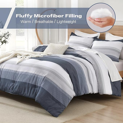 Litanika Black Blue Comforter Set Twin XL - 2 Pieces Lightweight Pumpkin White Colorblock Stripe Fluffy Bedding Comforter Sets, All Season Bed Set