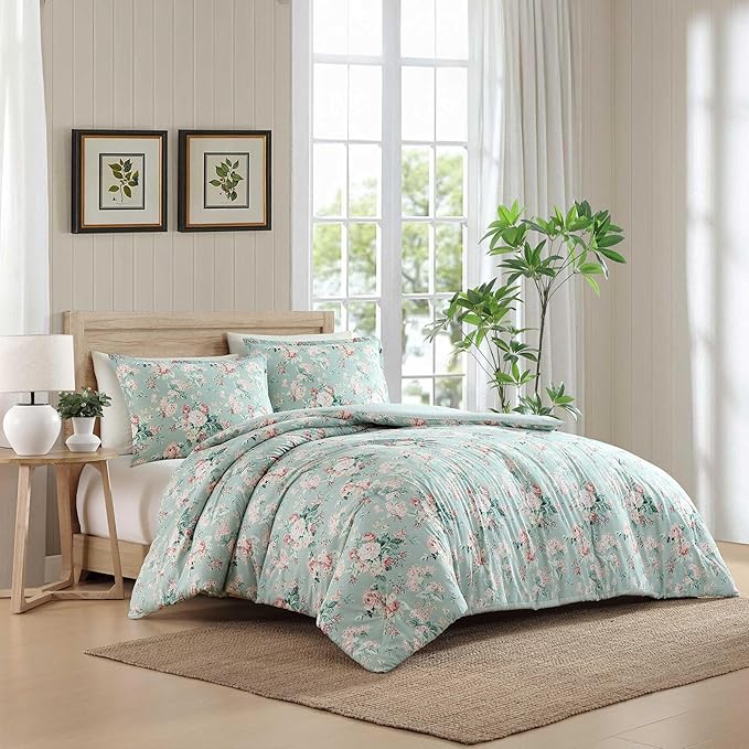 Laura Ashley - Comforter Set, Luxurious Bedding with Matching Shams, Soft & Serene Room Essentials (Rosemoore Teal, Full/Queen)