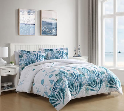Caribbean Joe King 3-Piece Comforter Set, Tropical Coastal Beach Design Bedding, We Belong at Sea